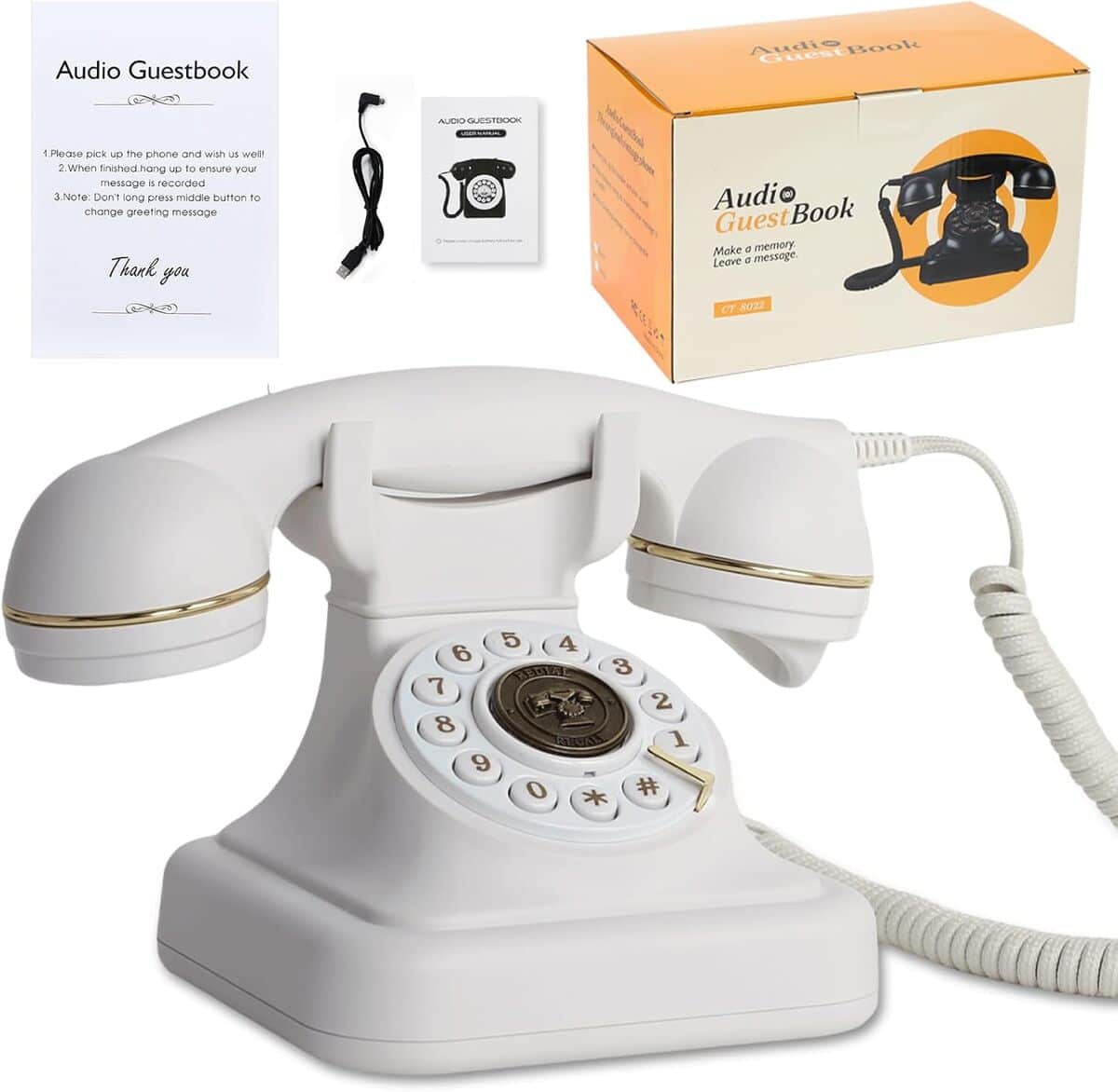 Test du livre d'or audio : téléphone rétro blanc pour mariage et fêtes