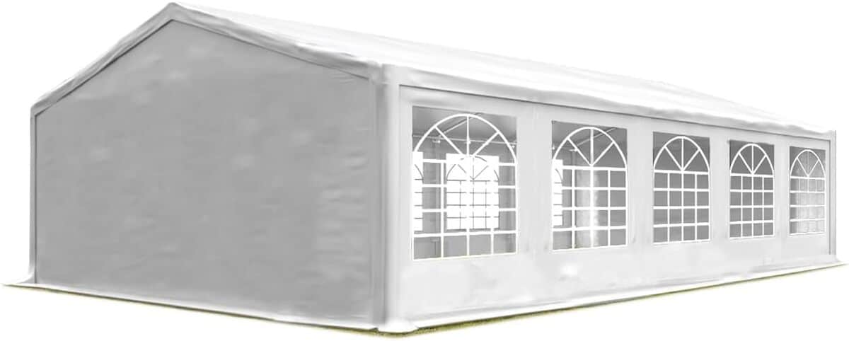 Test : tente de réception 5x10m Solide PVC 600 N, étanche et rapide