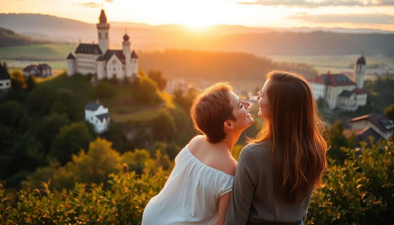 Séance photo romantique en Bavière : un moment précieux en couple