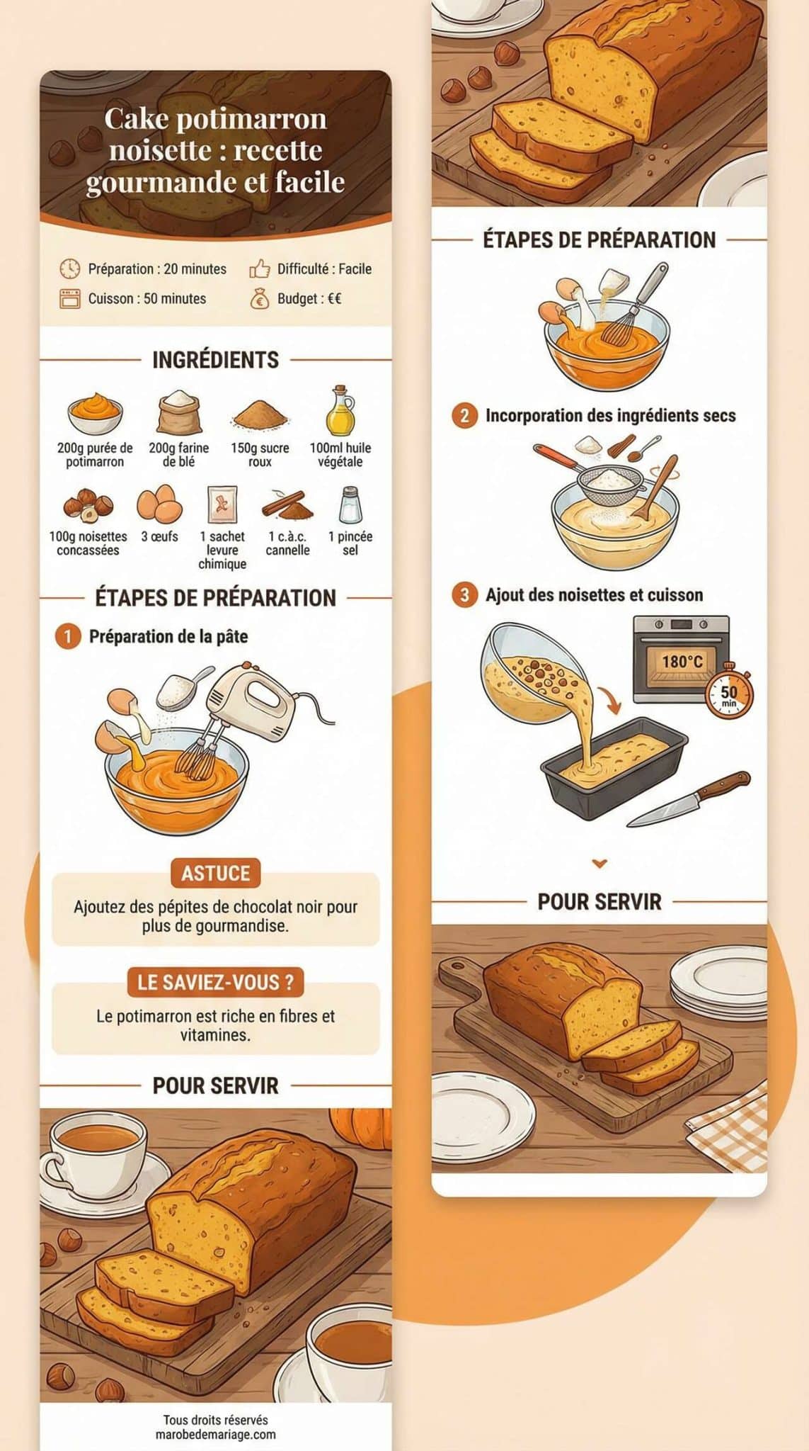 Fiche recette Cake potimarron noisette : recette gourmande et facile