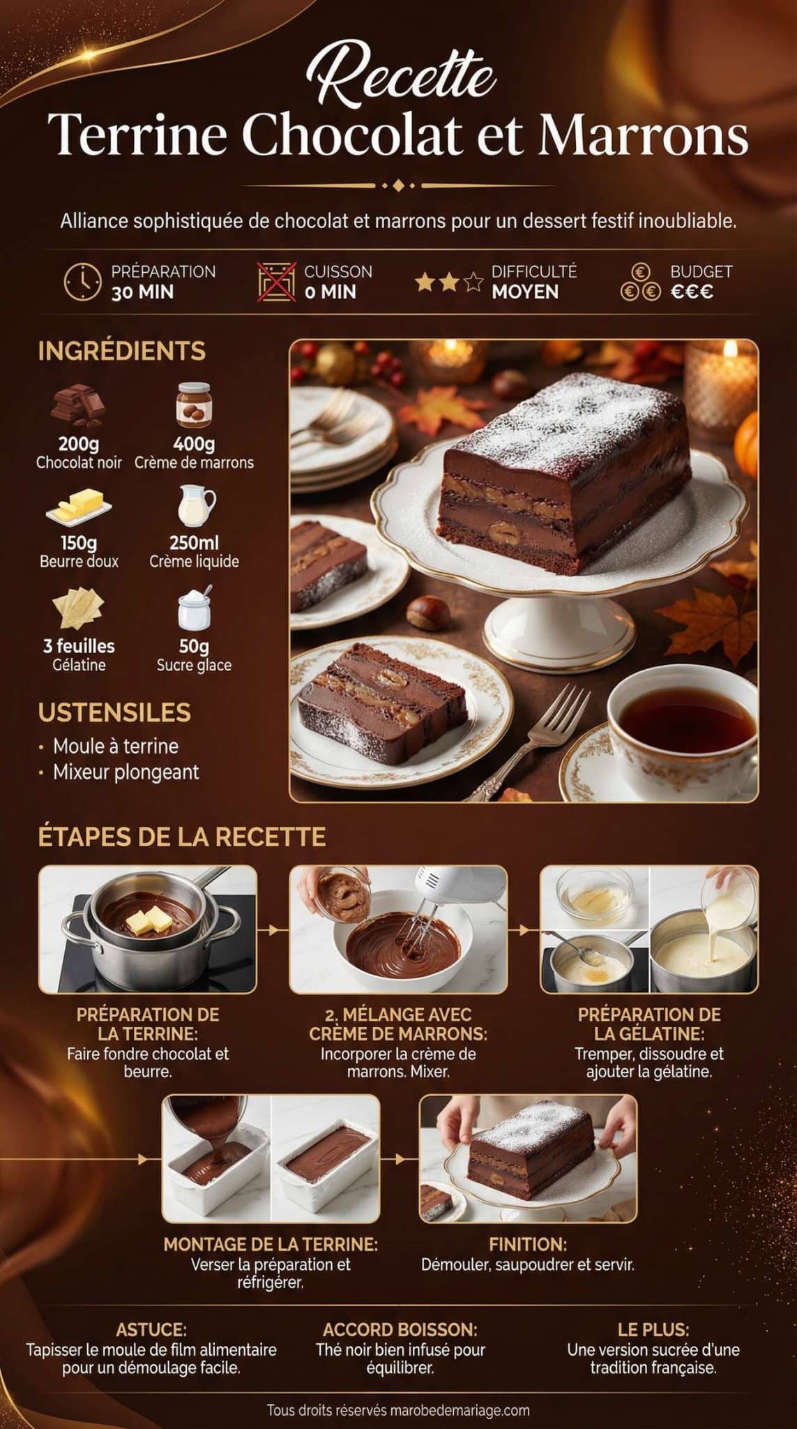 Fiche recette Recette Terrine Chocolat et Marrons Fiche recette Recette Terrine Chocolat et Marrons