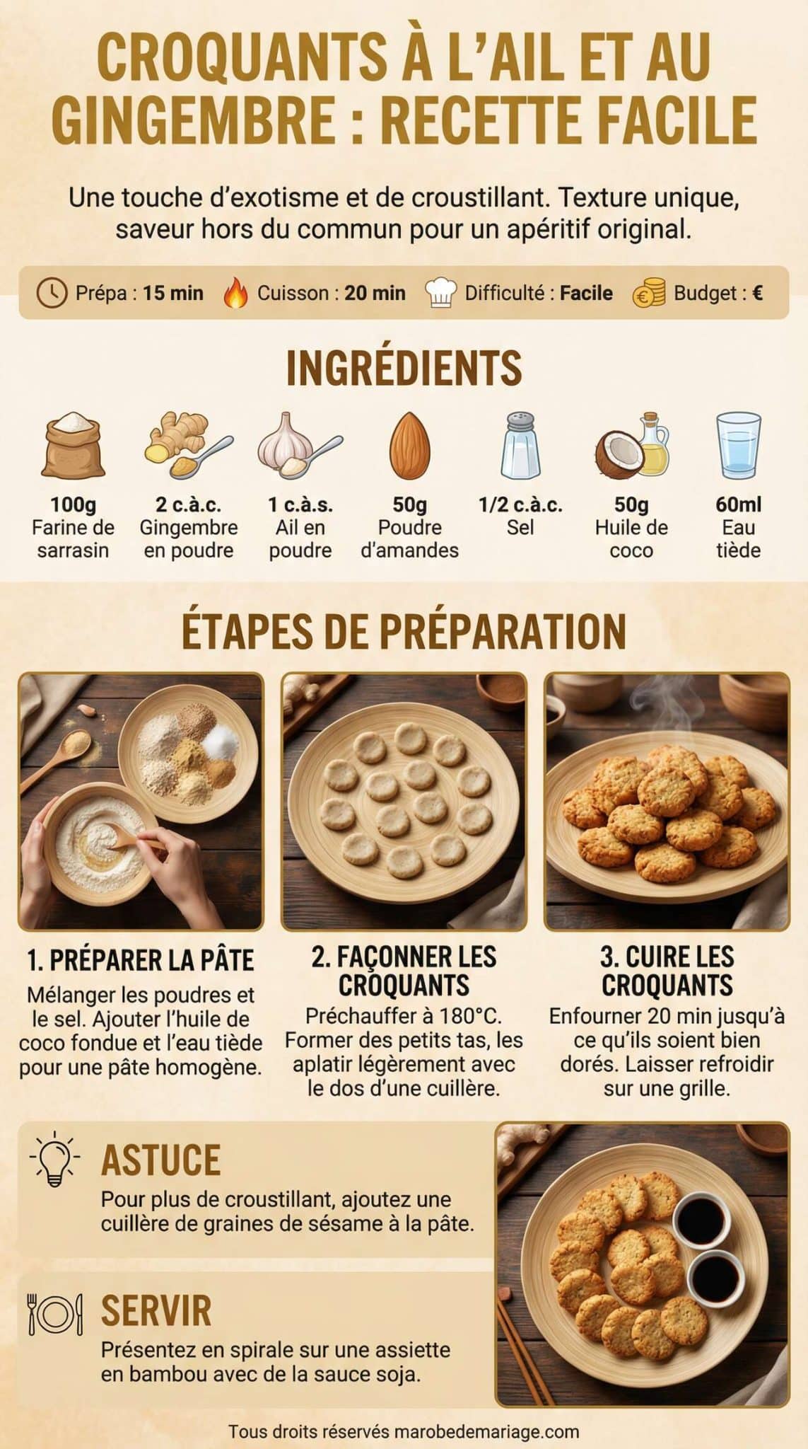 Fiche recette Croquants &agrave; l'ail et au gingembre : recette facile