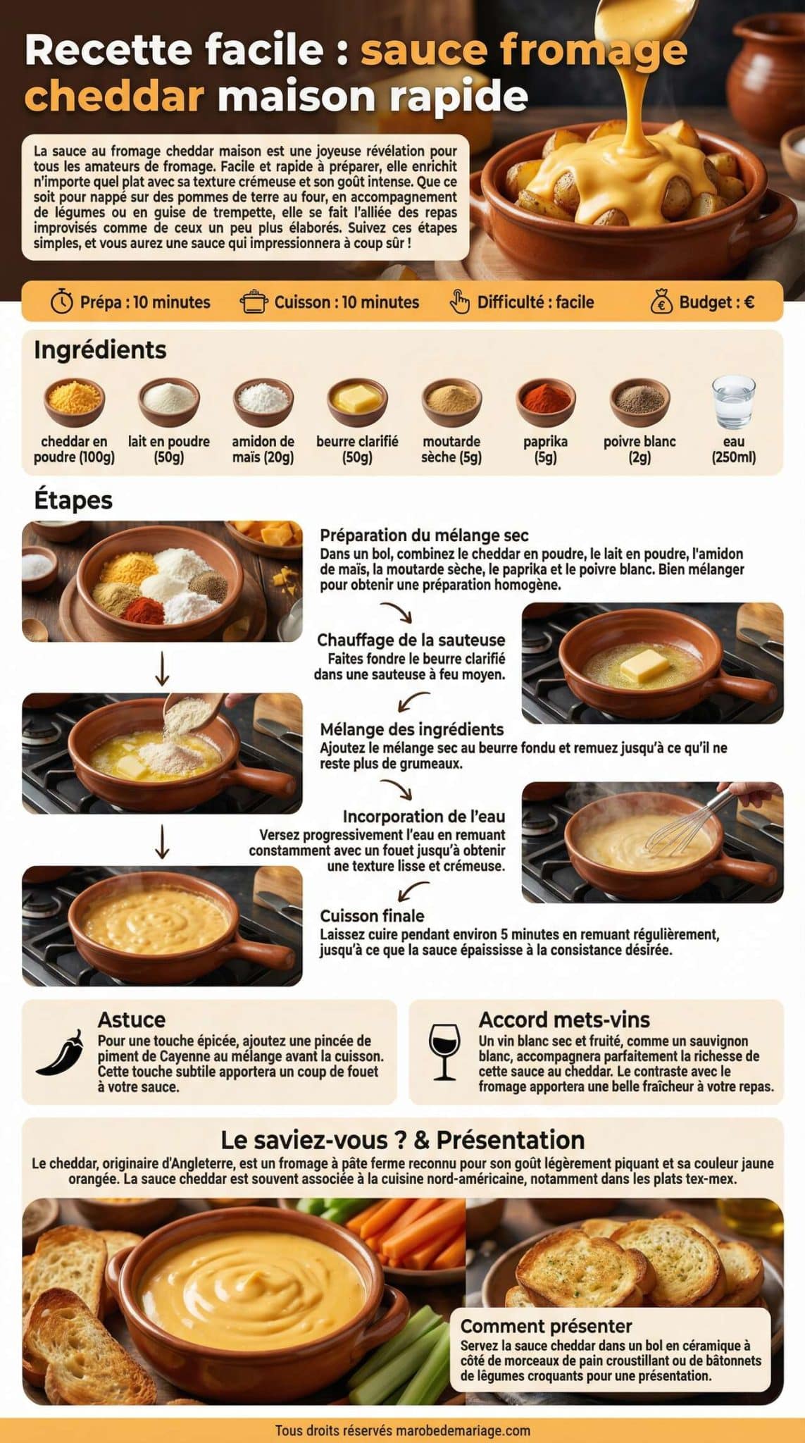 Fiche recette Recette facile : sauce fromage cheddar maison rapide