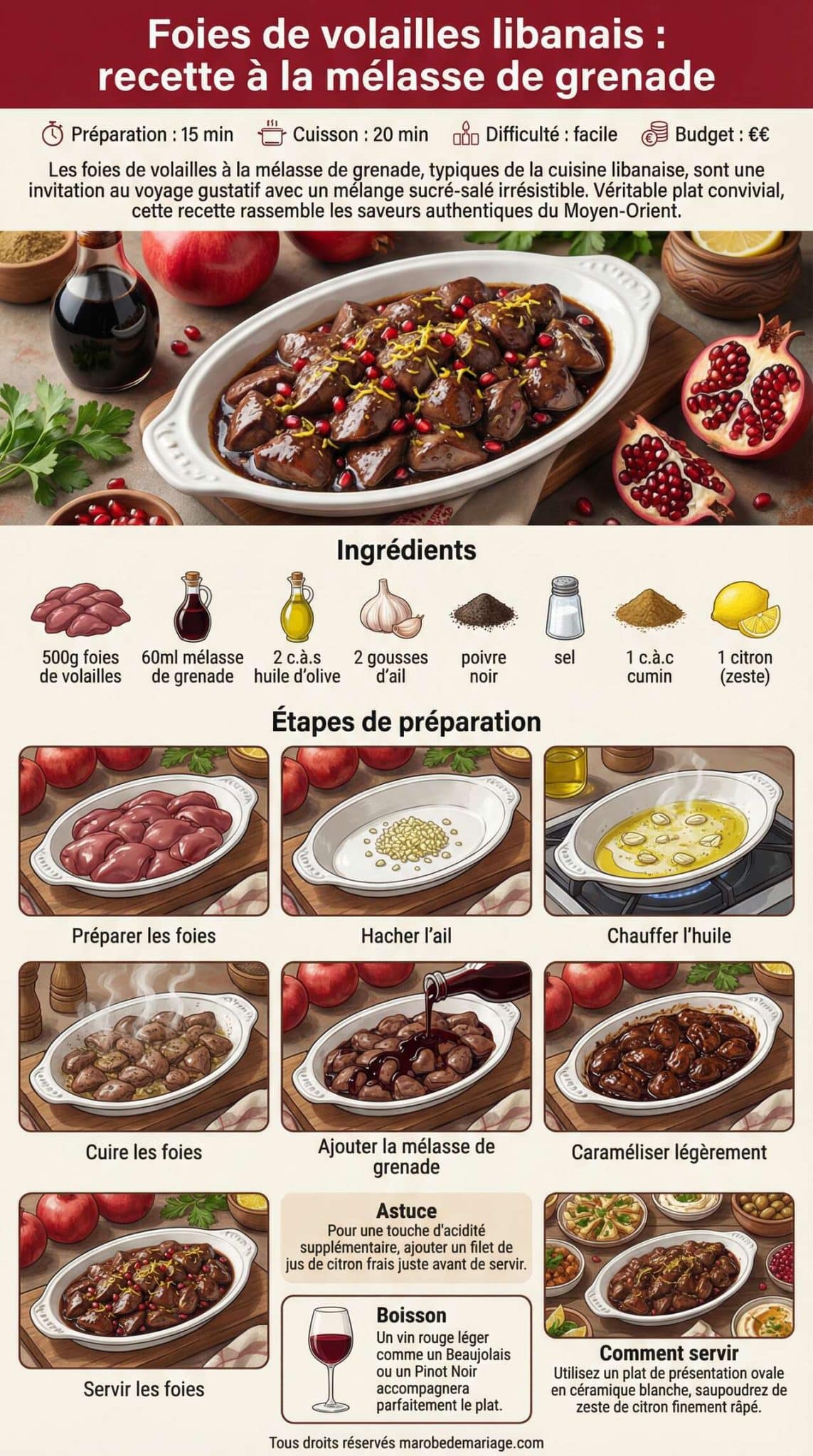 Fiche recette Foies de volailles libanais : recette &agrave; la m&eacute;lasse de grenade