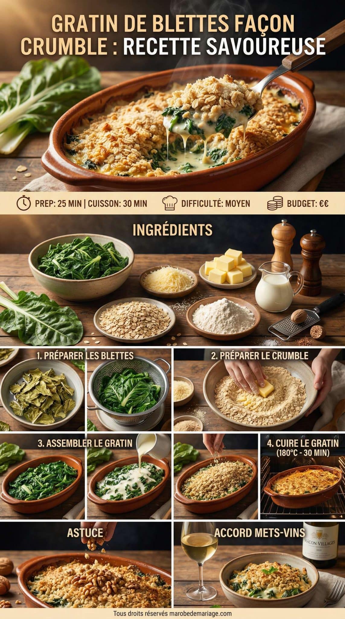 Fiche recette Gratin de Blettes Fa&ccedil;on Crumble : recette Savoureuse