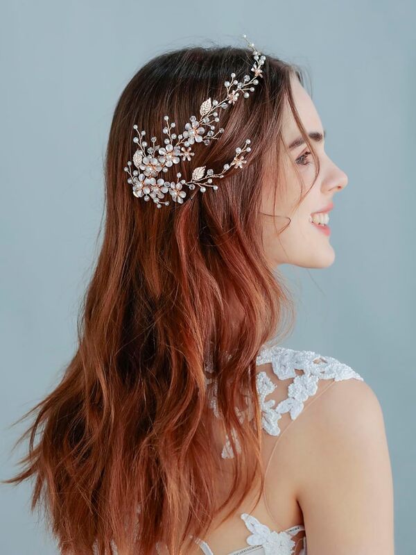 1 pince à cheveux en forme de fleur métallique pour mariée, bijoux de mariage pour femme (doré)