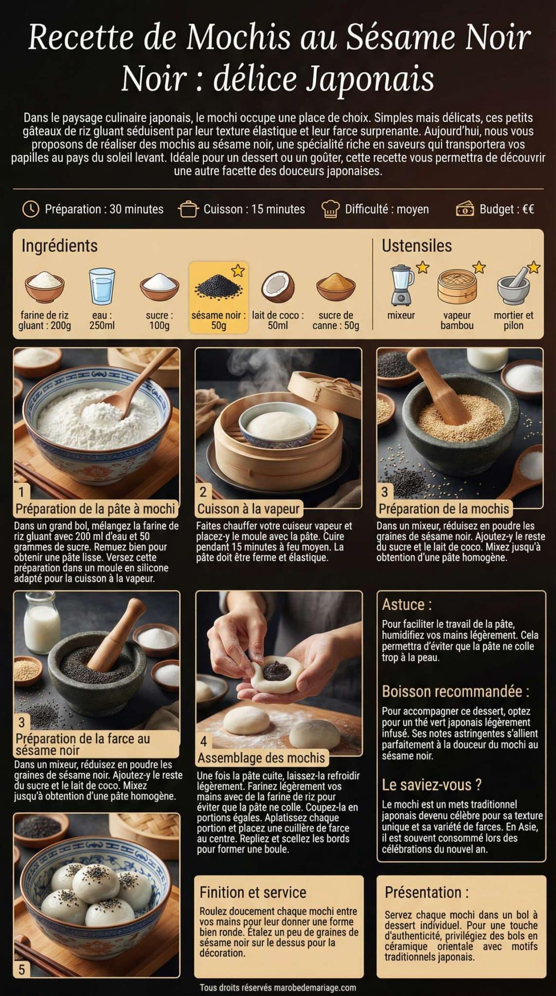 Fiche recette Recette de Mochis au S&eacute;same Noir : d&eacute;lice Japonais