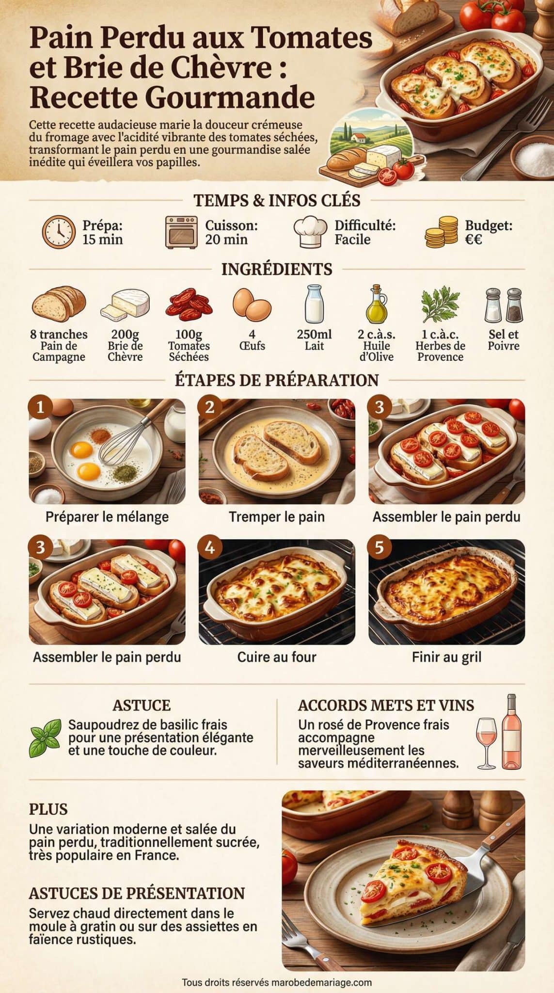 Fiche recette Pain Perdu aux Tomates et Brie de Ch&egrave;vre : recette Gourmande