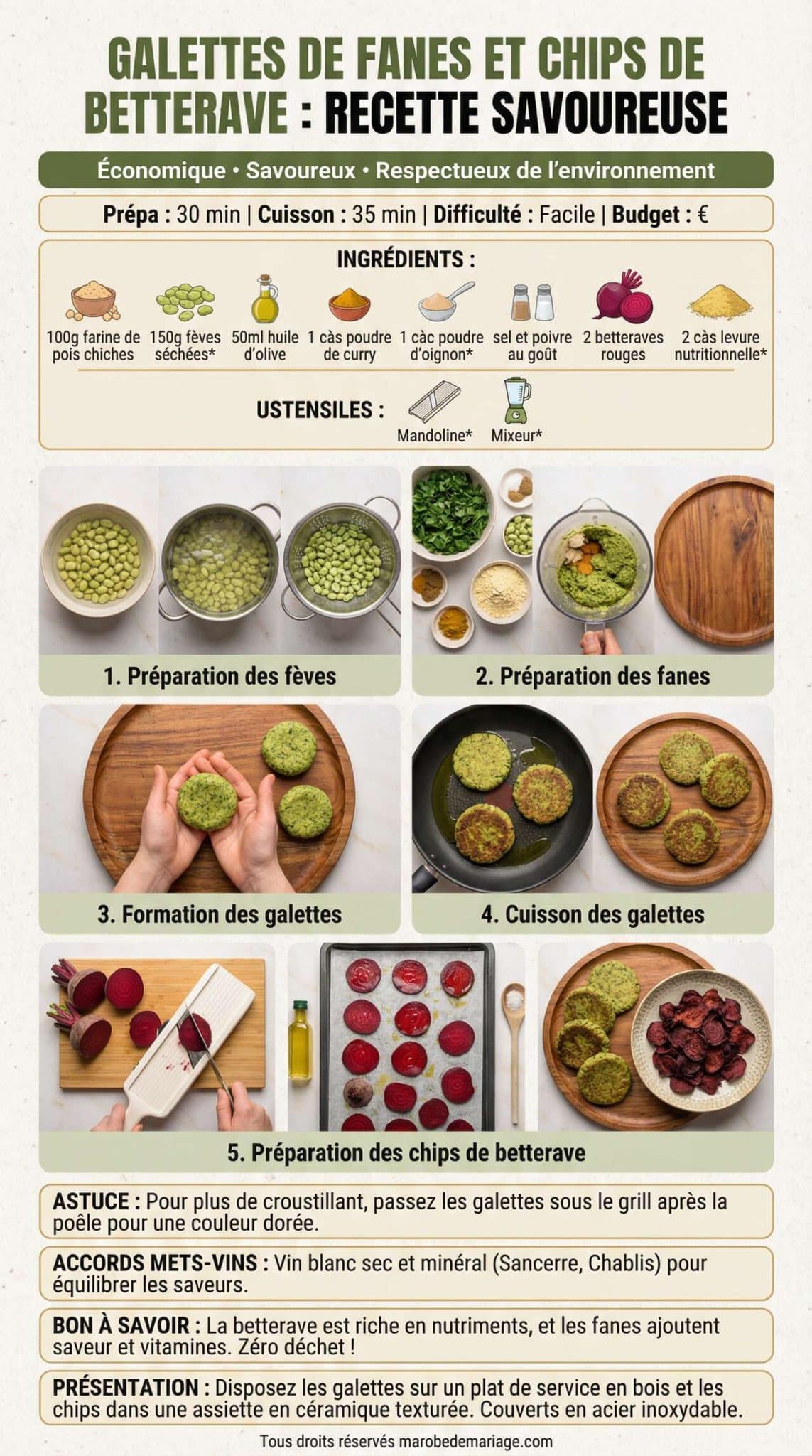 Fiche recette Galettes de fanes et chips de betterave : recette savoureuse