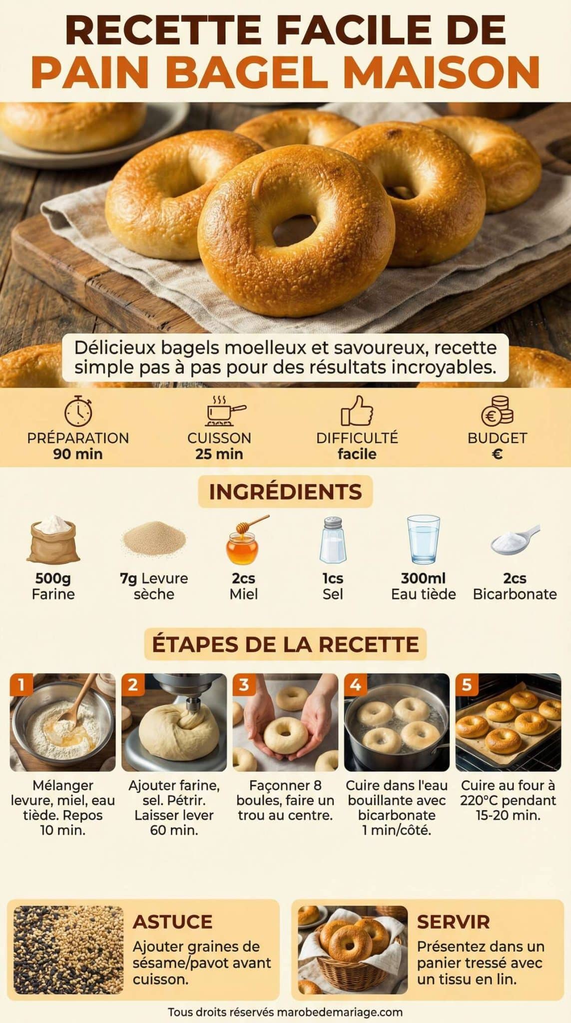 Fiche recette Recette facile de pain bagel maison