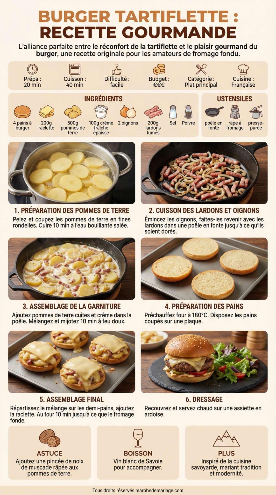 Fiche recette Burger Tartiflette : recette Gourmande &agrave; D&eacute;couvrir