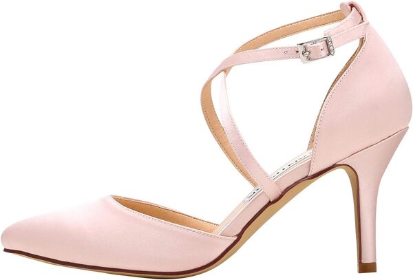 Duosheng & Elegant HC1901 Femme Bout Pointu Talon Haut Escarpins Sangle croisée Satin Chaussures de Mariage de mariée de soirée