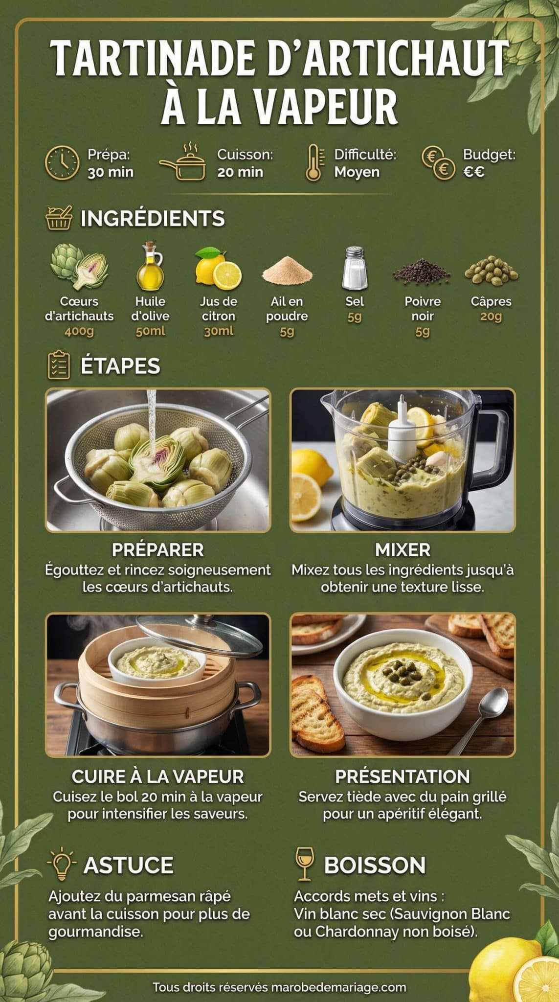 Fiche recette Recette de tartinade d'artichaut &agrave; la vapeur