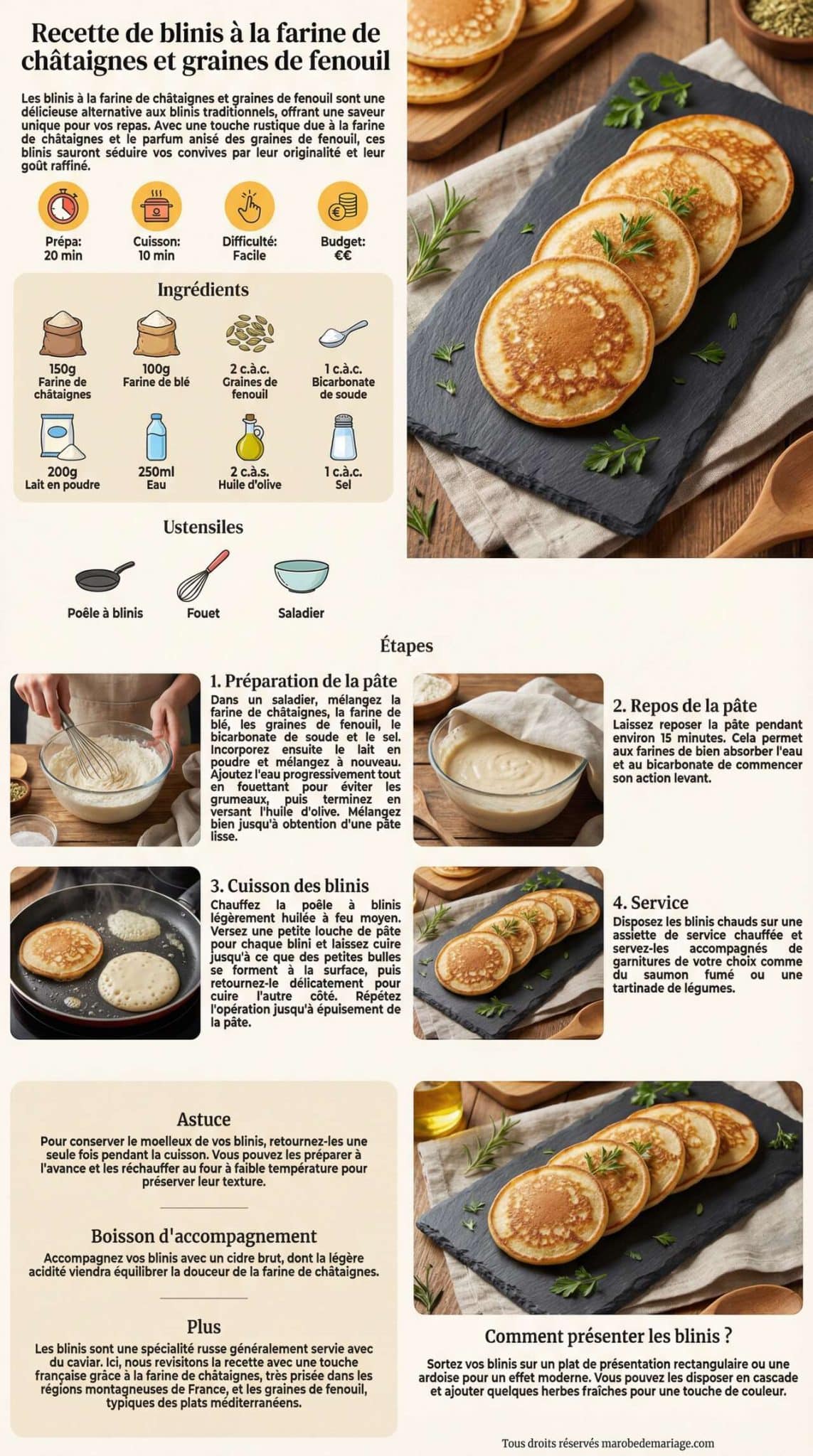 Fiche recette Recette de blinis &agrave; la farine de ch&acirc;taignes et graines de fenouil