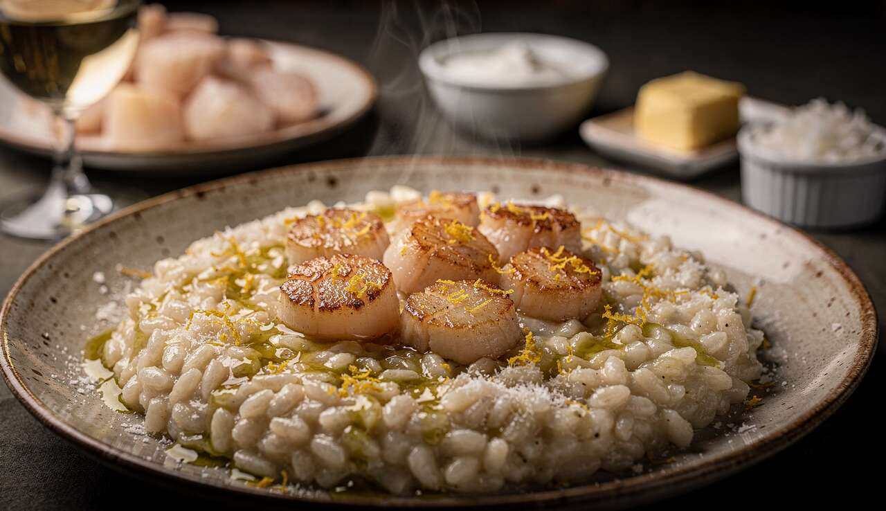 Risotto crémeux aux noix de Saint-Jacques et agrumes