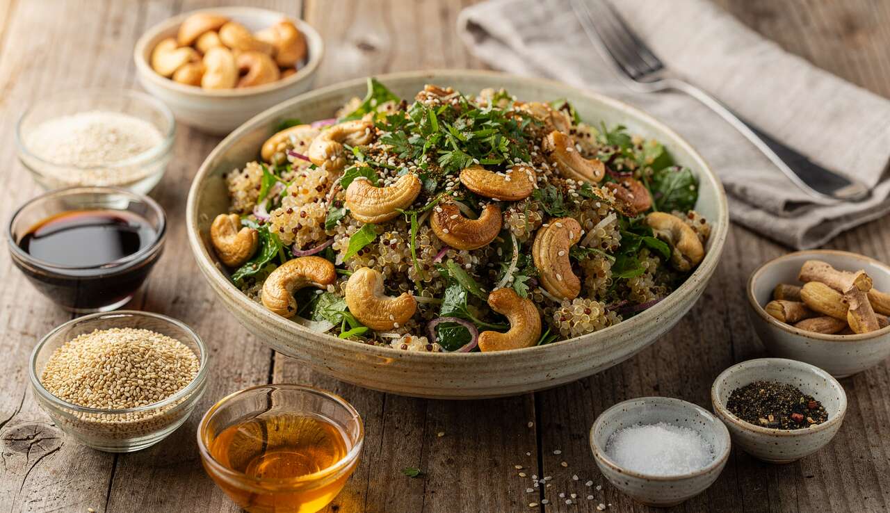 Salade de quinoa aux noix de cajou et sauce sésame : la recette parfaite