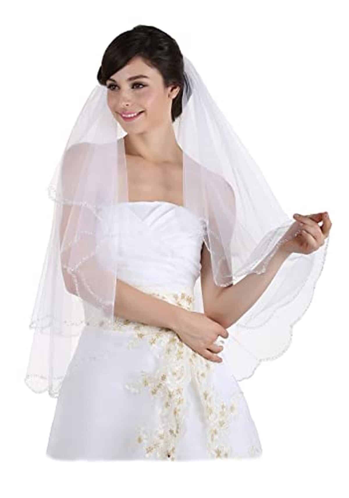 Avis : voile de mariée Venus Jewelry 2 niveaux perlé écru