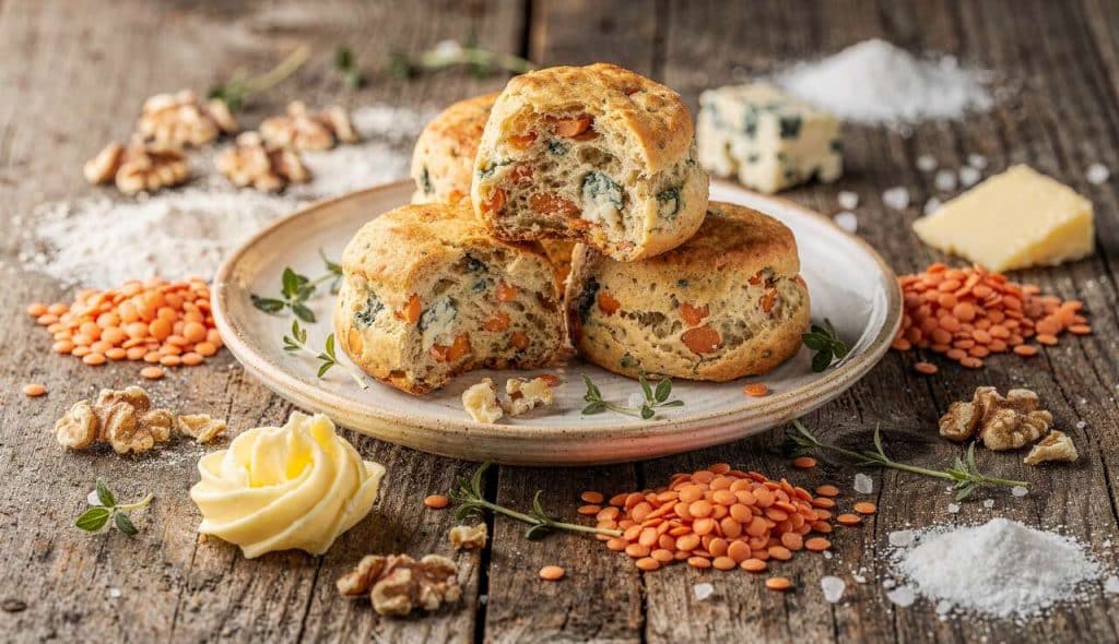 Biscuits aux lentilles, noix et roquefort : recette savoureuse