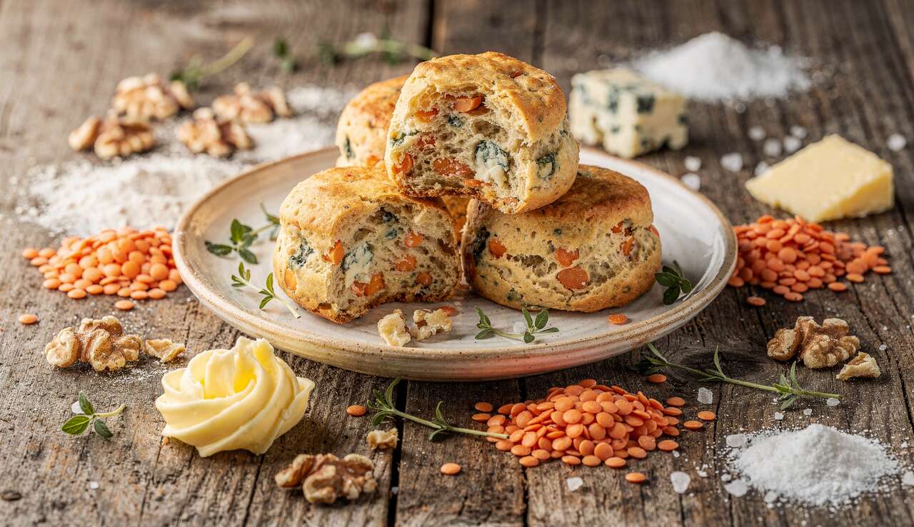 Biscuits aux lentilles, noix et roquefort : recette savoureuse
