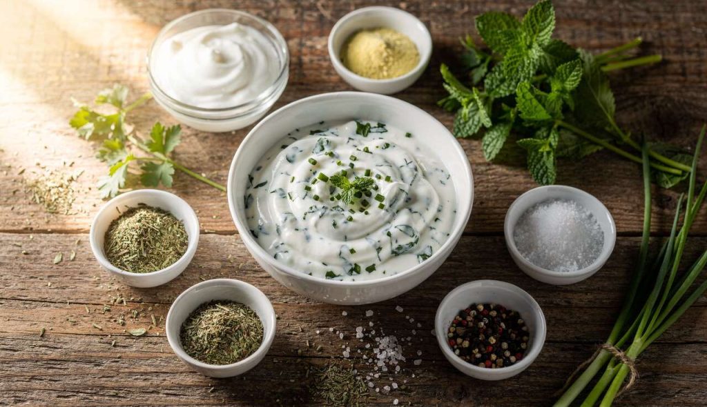 Recette de sauce au yaourt aux herbes : persil, menthe et ciboulette