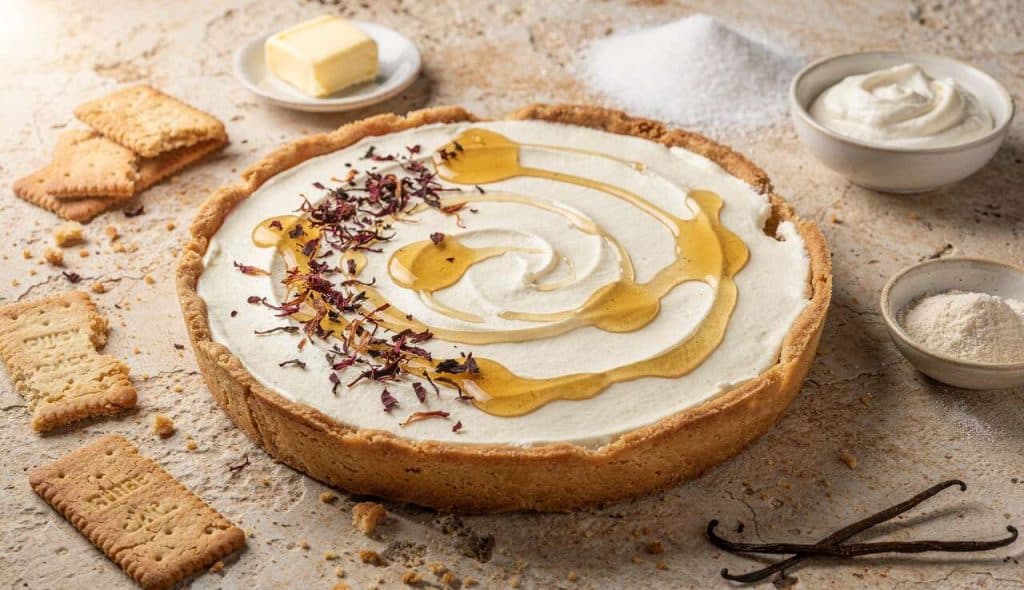 Tarte au Fromage Blanc, miel et Hibiscus : recette Gourmande
