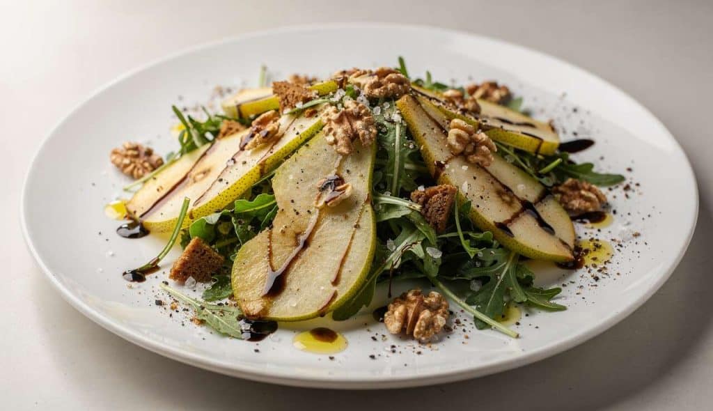 Recette de salade de roquette, poire et pain d'épices