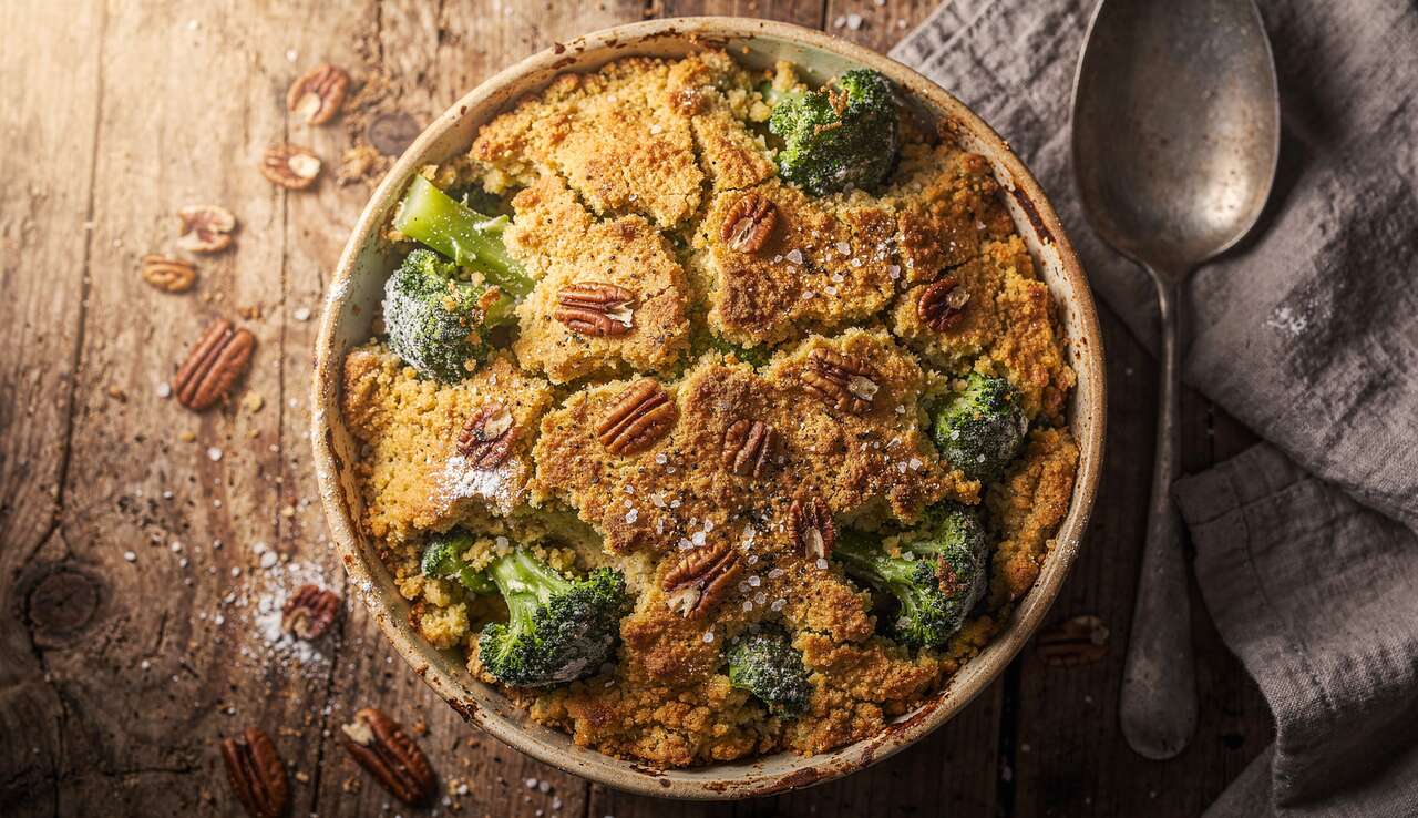 Crumble salé de brocoli et noix de pécan