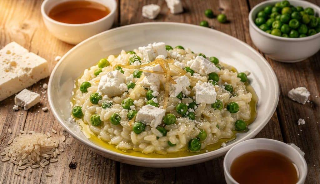 Recette de risotto à la feta et petits pois