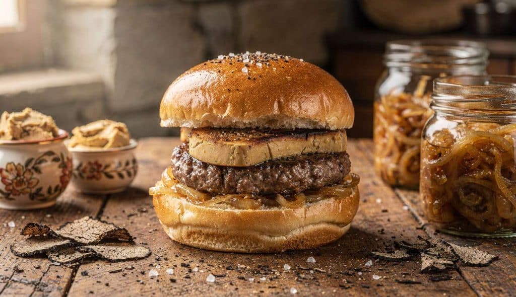 Burger Rossini : foie gras et oignon confit