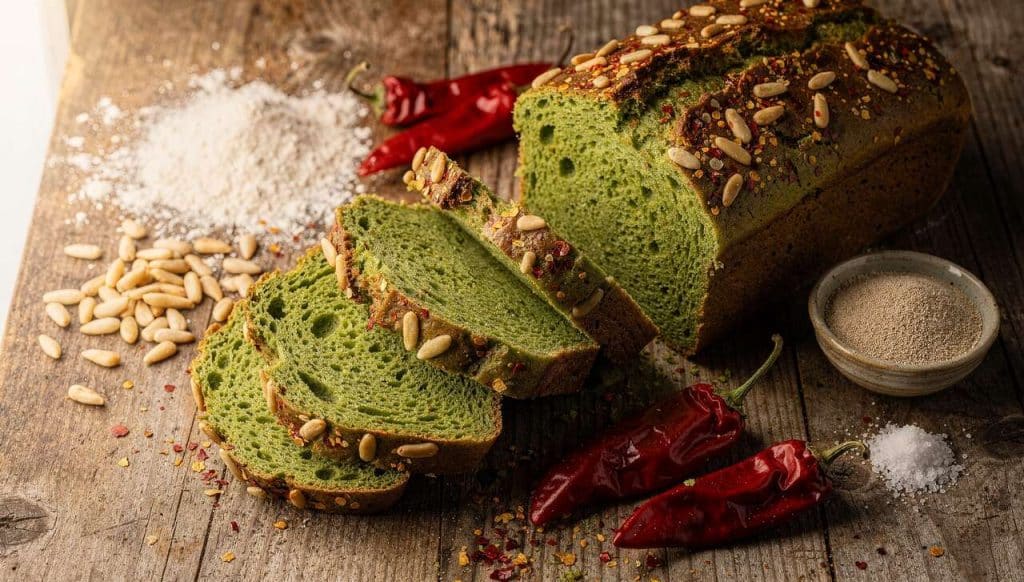 Recette du pain vert aux poivrons rouges et pignons