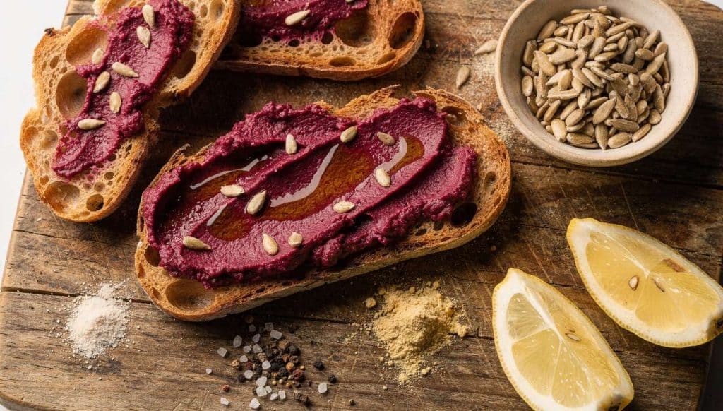 Tartinade de betterave, graines de tournesol et gingembre