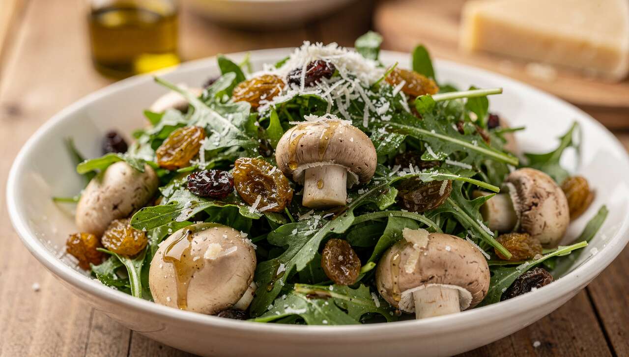 Salade de roquette aux champignons et raisin : recette savoureuse