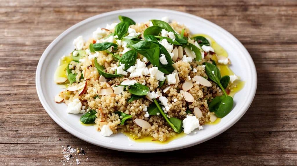 Salade de quinoa, feta et épinards : recette fraîche et savoureuse