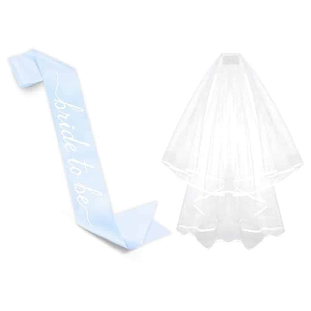 Avis sur l'ensemble bride to be VULGBUNEE : voile bleu et blanc idéal pour la fête de mariage