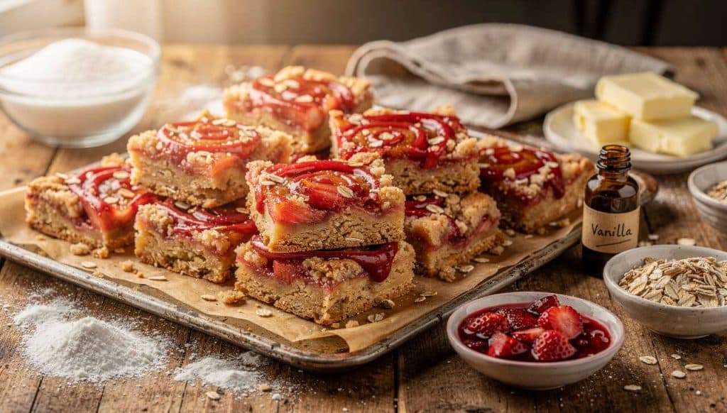 Carrés fraise rhubarbe : recette gourmande