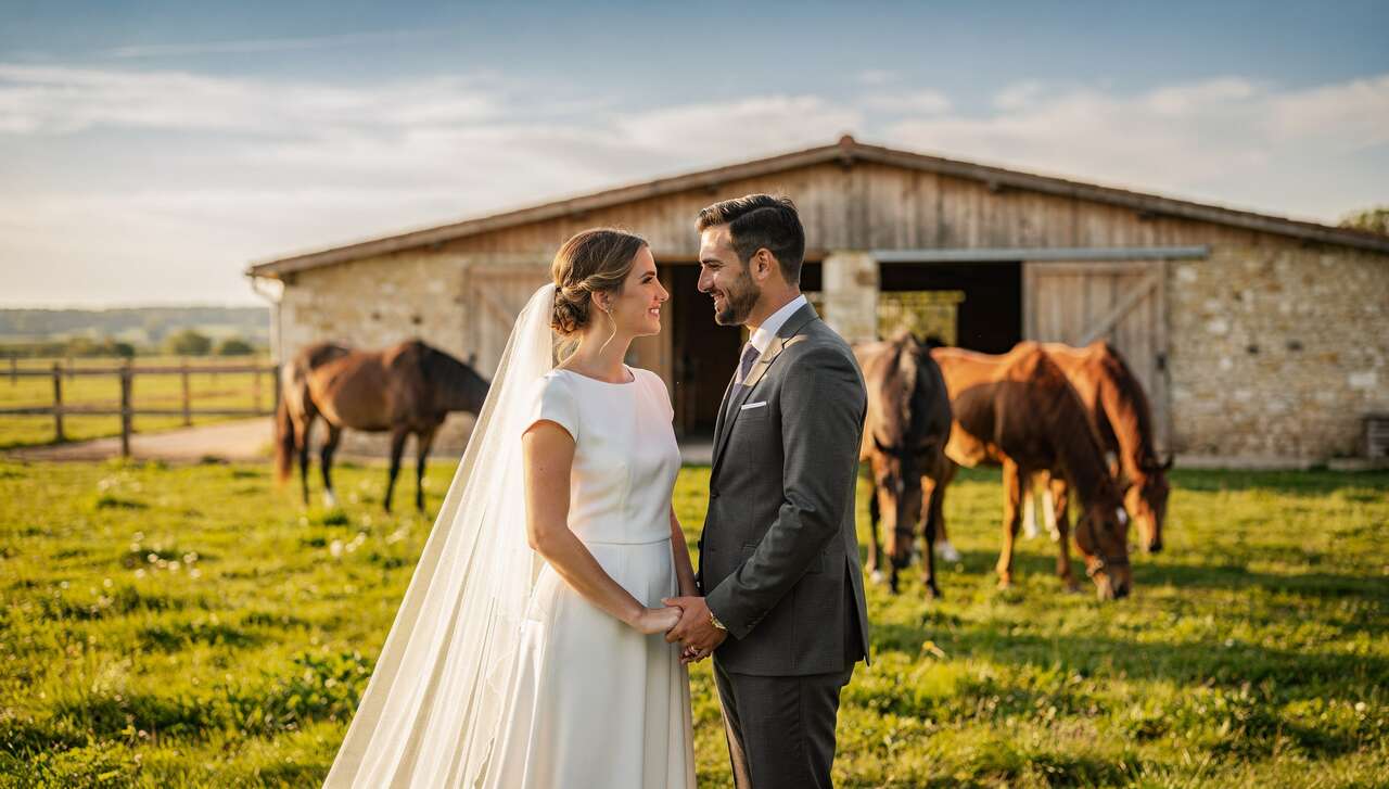 Mariage minimaliste dans un haras en région parisienne