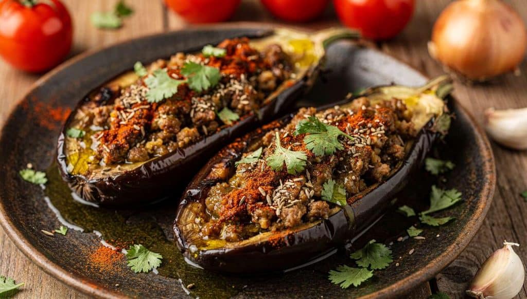 Aubergine farcie à la viande hachée : recette savoureuse et épicée