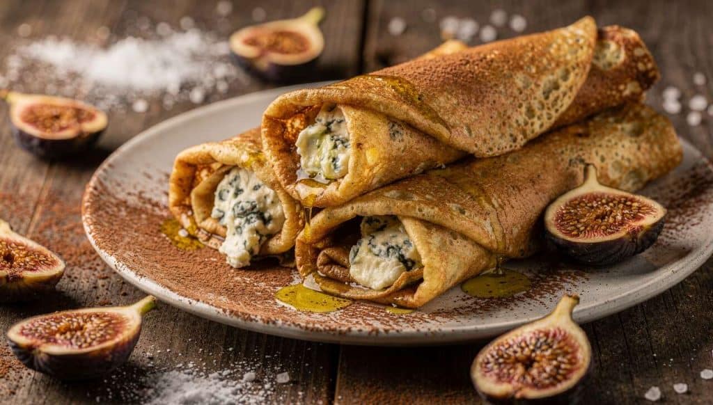 Crêpes roulées au roquefort, figues et cacao : une recette savoureuse
