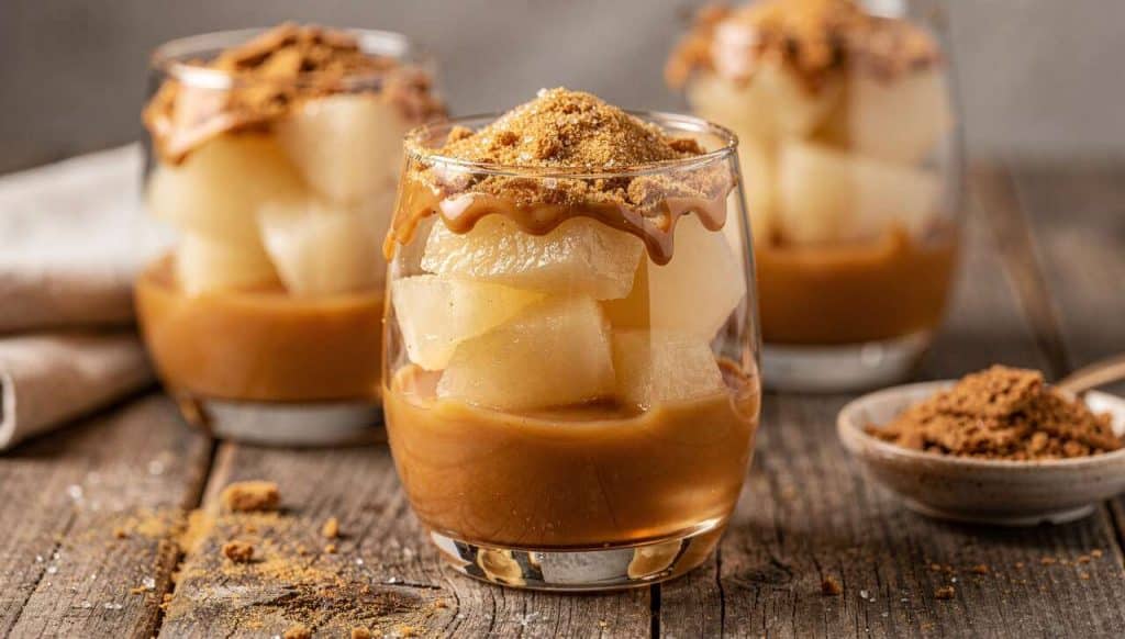 Verrines de poires à la sauce Carambar : recette gourmande