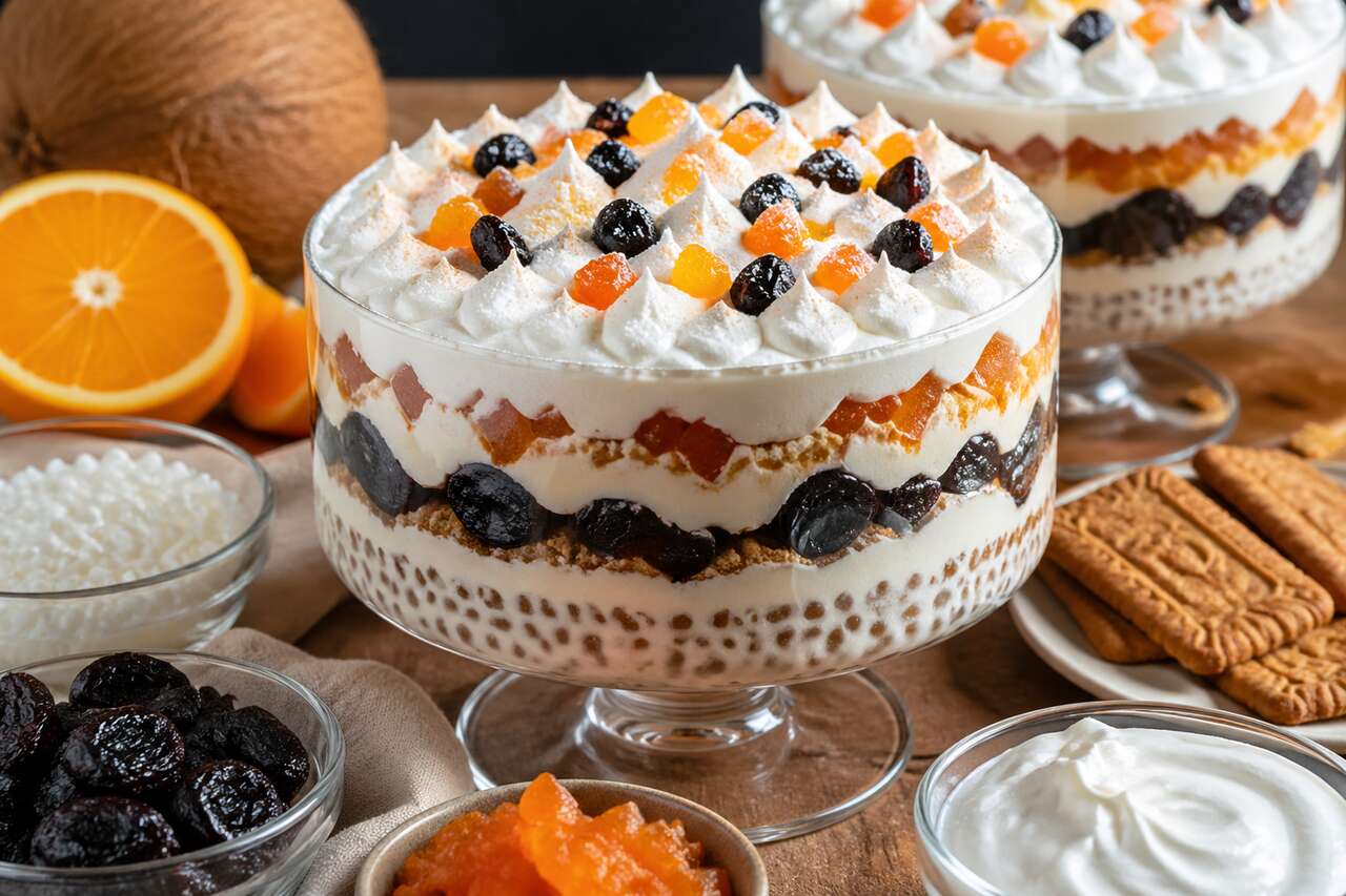 Trifle de tapioca, prunes et orange confite : recette gourmande