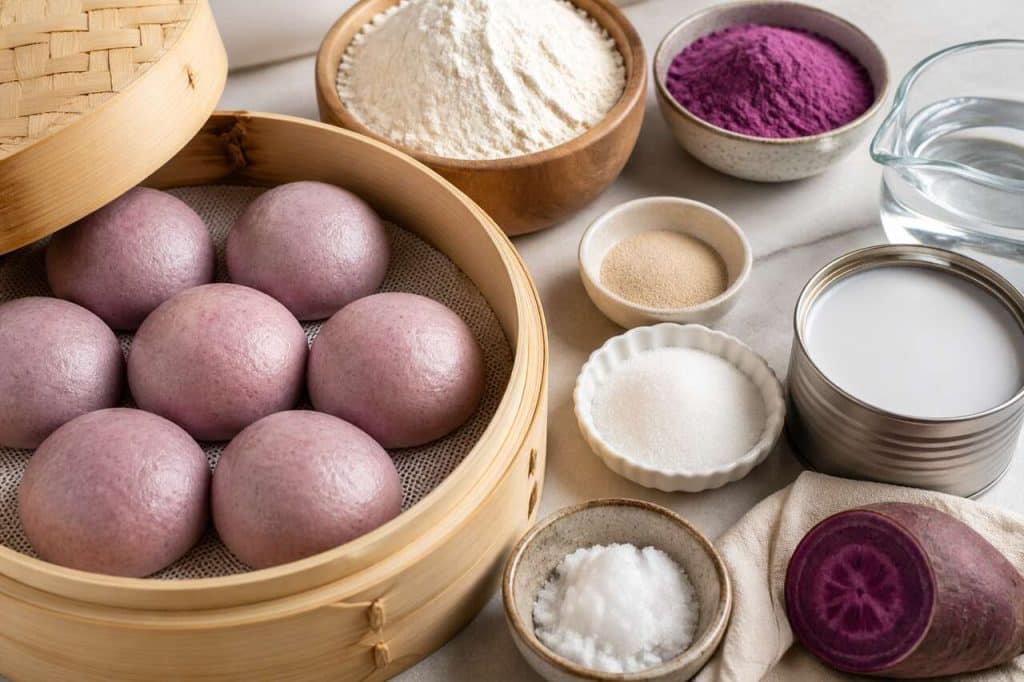 Recette de pains vapeur à la patate douce violette
