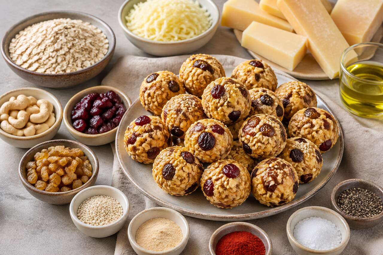 Bouchées fromage, flocons d'avoine et fruits secs : recette savoureuse