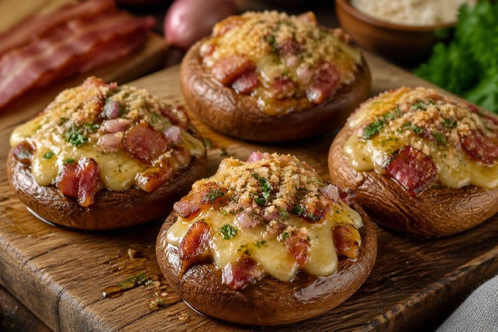 Champignons farcis au lard et fromage : recette savoureuse