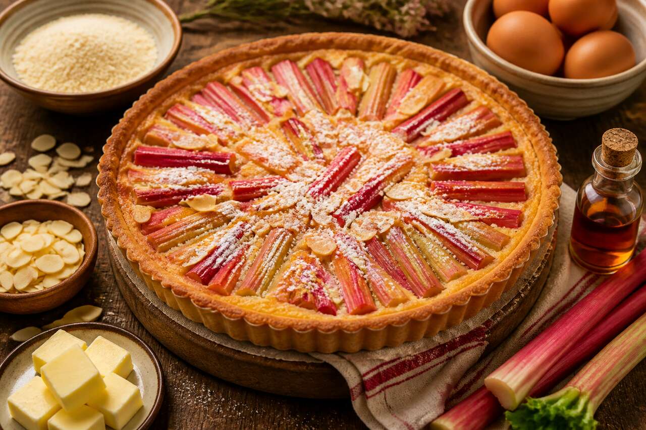 Tarte amandine à la rhubarbe : recette gourmande