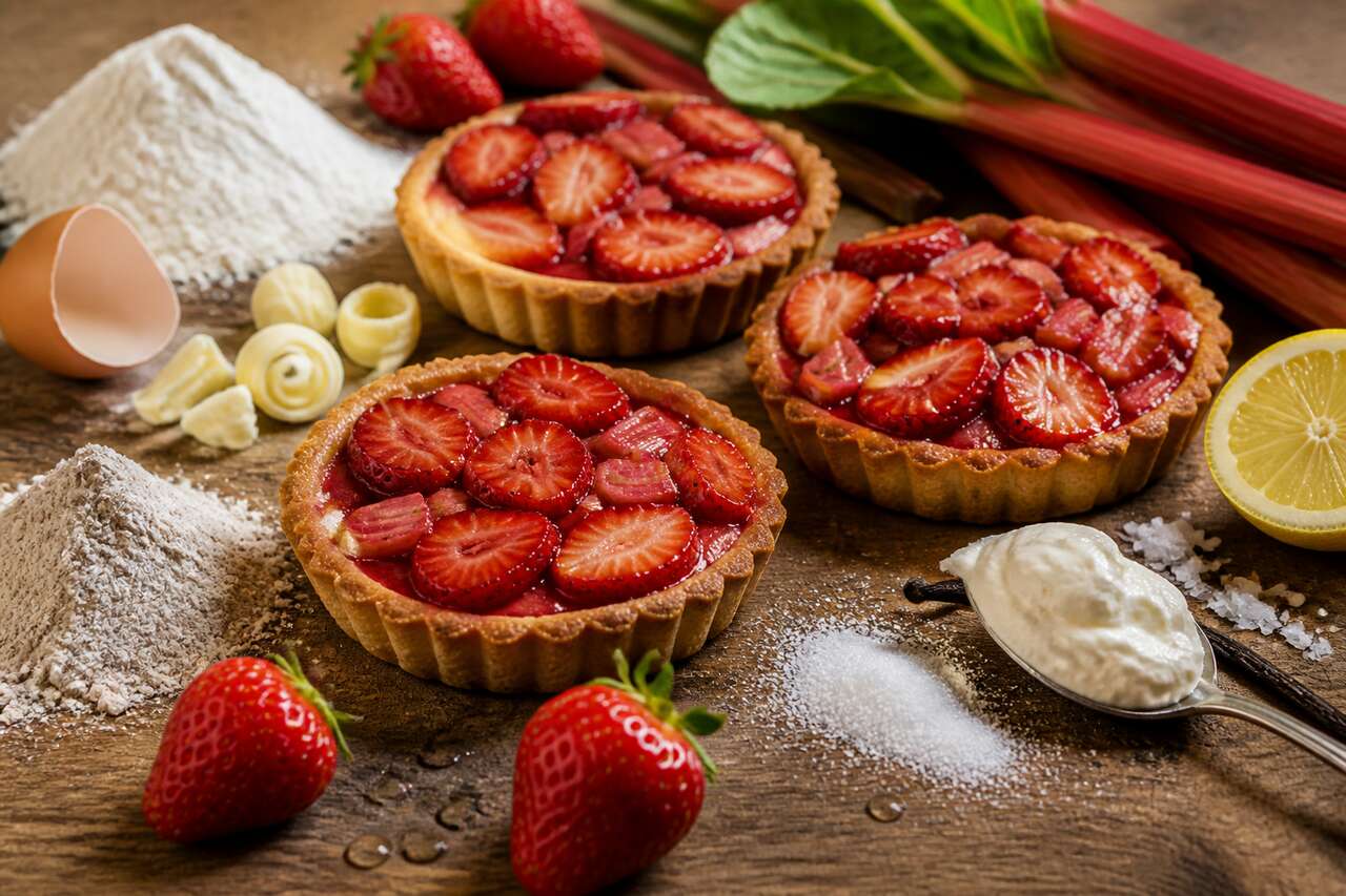 Tartelettes Fraise-Rhubarbe À La Farine De Seigle : recette Gourmande