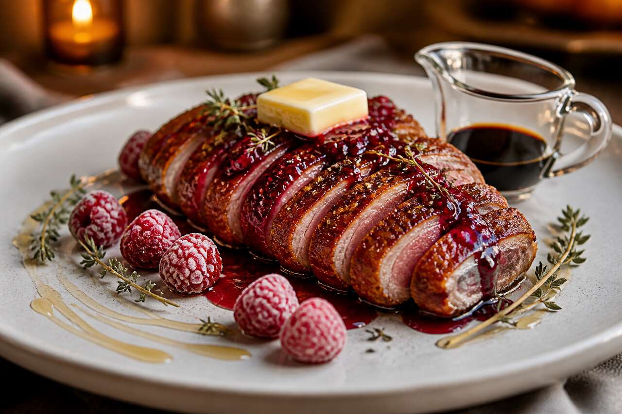 Magret de canard aux framboises et cognac flambé : recette gourmande