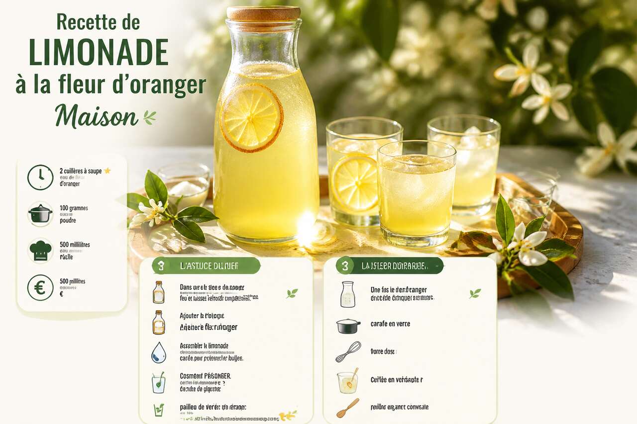 Fiche recette Recette de limonade &agrave; la fleur d'oranger Maison