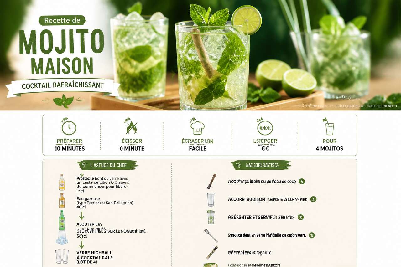 Fiche recette Recette de mojito maison : cocktail rafra&icirc;chissant