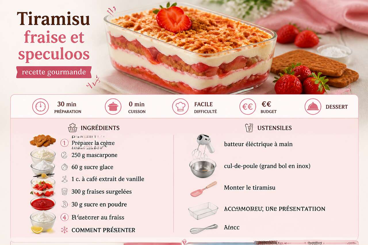 Fiche recette Tiramisu fraise et speculoos : recette gourmande