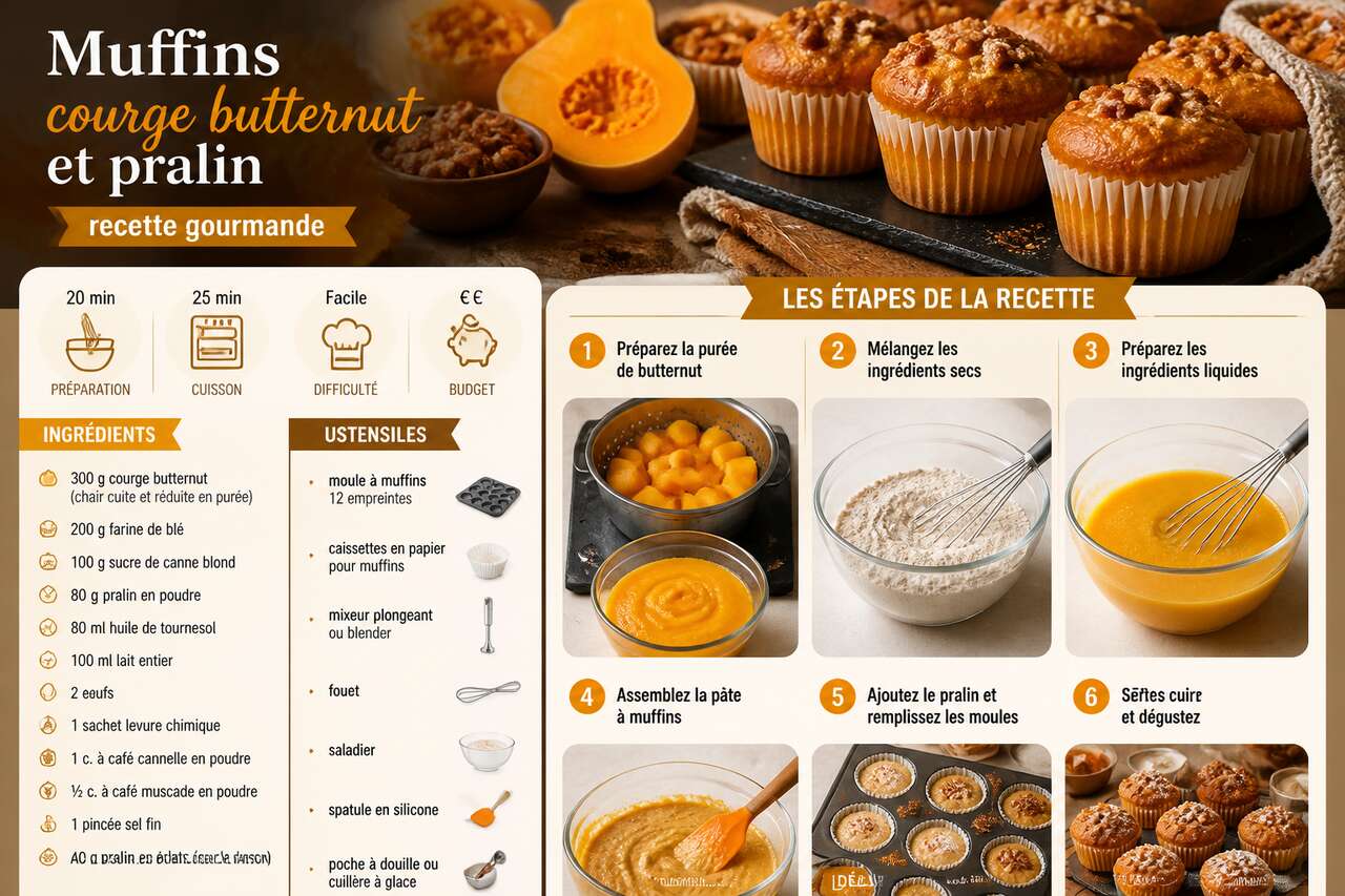 Fiche recette Muffins courge butternut et pralin : recette gourmande